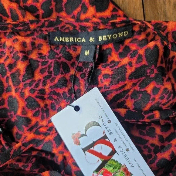 NWT AMERICA and BEYOND Lace-Up Back Red Tiered Sheer Maxi Dress Cover up M - Picture 3 of 11